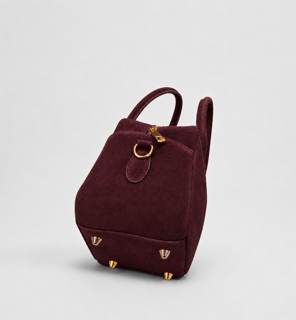 Borsa a Mano Lasonia Limi in Pelle Scamosciata - Bordeaux